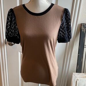 2/$15 Brown and black top with knit detail on sleeves